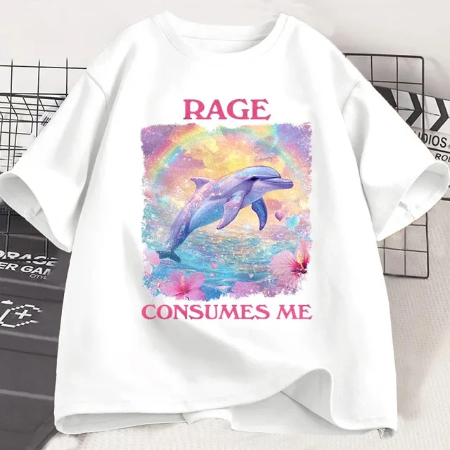 Funny Rage Consumes Me T-shirt Short Sleeve Meme T Shirt Weird Silly Dolphin Vintage Tshirt Trending Women Designer Clothes 2