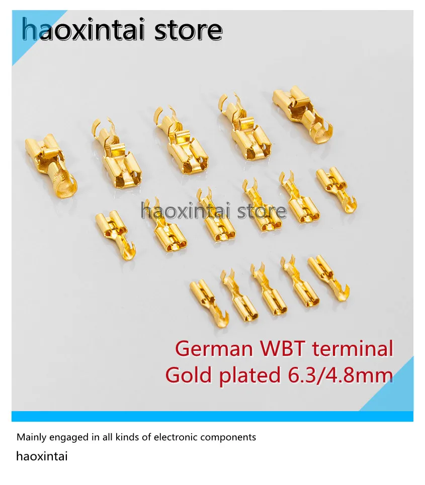 

1pcs Original German WBT 0655 0656 0657 gold-plated wire ear plug terminal tongue width 6.3/4.8/2.8mm