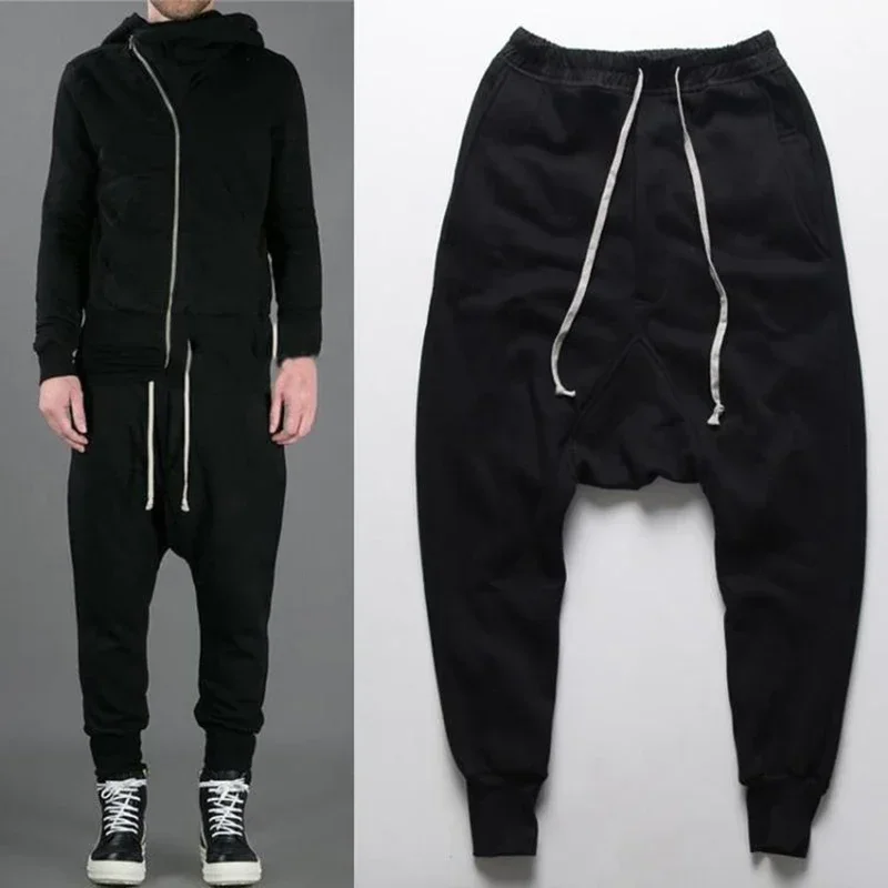 Men's Casual Harlan Pants Jogging Pants Black Solid Color Hip-hop Style  Lace Up Pants Male Fashion Streetwear Trousers Clothing
