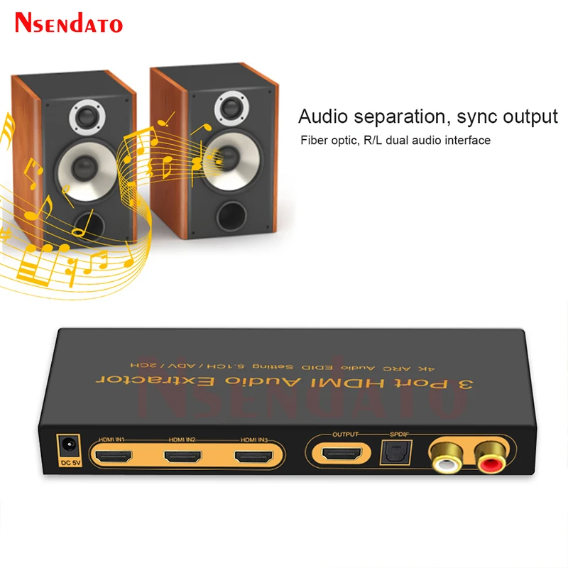 4K HDMI Swith Splitter 3x1 Toslink SPDIF 5.1 Digital 2CH R/L Analog HDMI Audio Extractor Support MHL ARC EDID Set For PS4 TV Box