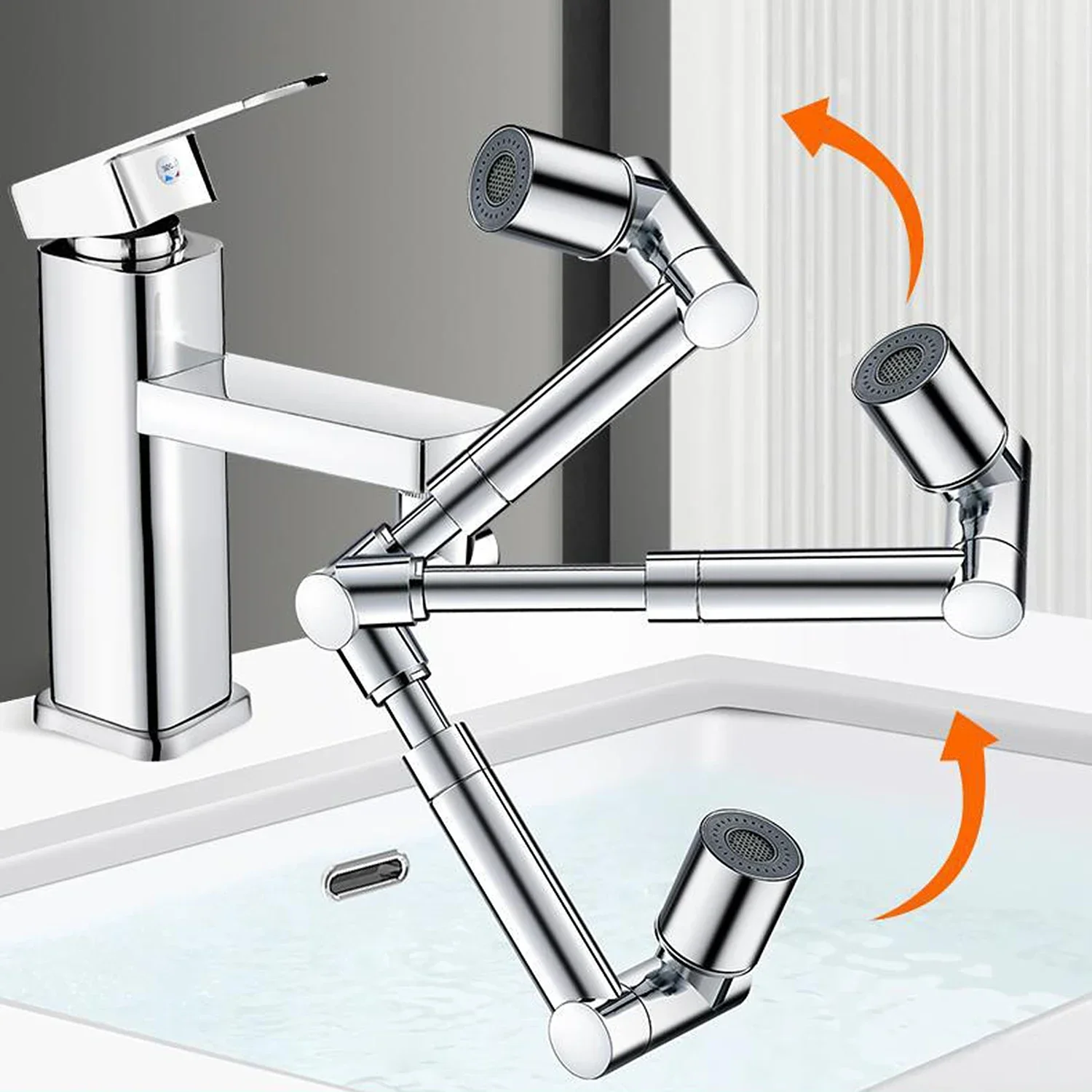 Retractable Universal 1440 °Swivel Robotic Arm Swivel Extension Faucet Aerator Kitchen Sink Faucet Extender 2 Water Flow Mode 3