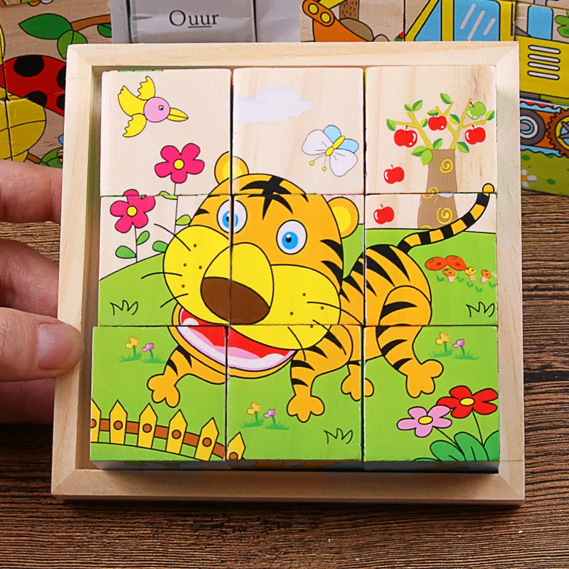 木製六面 3D キューブジグソーパズル子供子供のおもちゃ動物