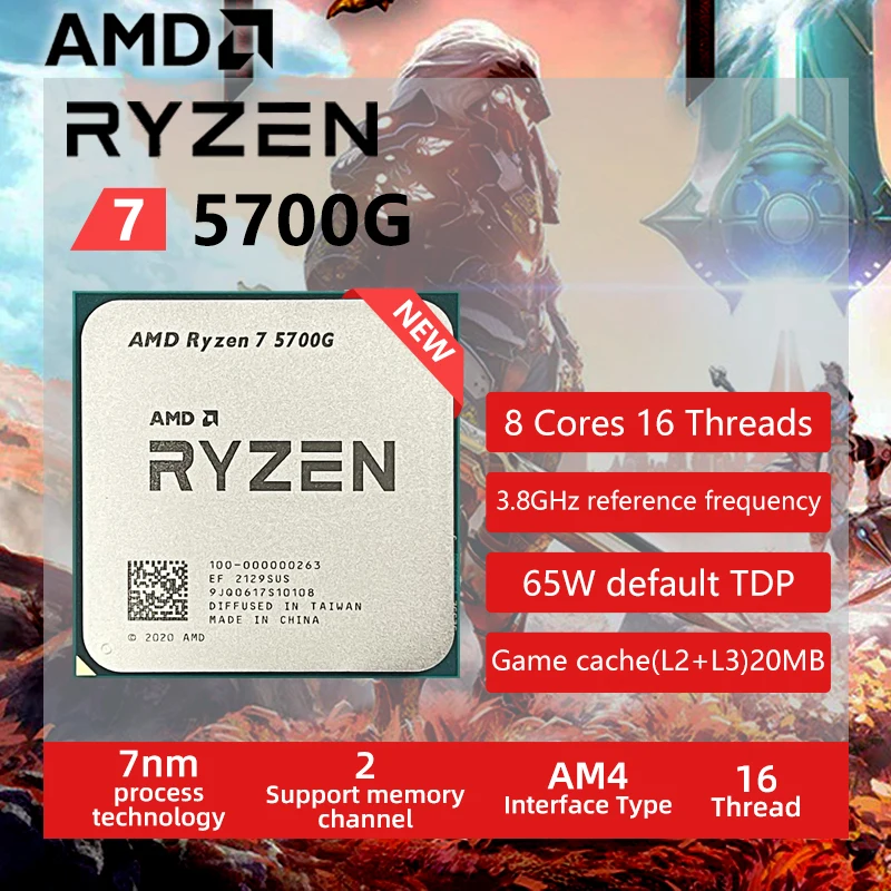 New!!! AMD Ryzen 7 5700G R7 5700G 3.8GHz Eight-Core 16-Thread 65W CPU Processor L3=16M 100-000000263 Socket AM4 new but no fan 2