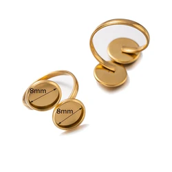 5pcs Adjustable Stainless Steel Double Ring Settings with Blank Bezels (Gold 8mm)