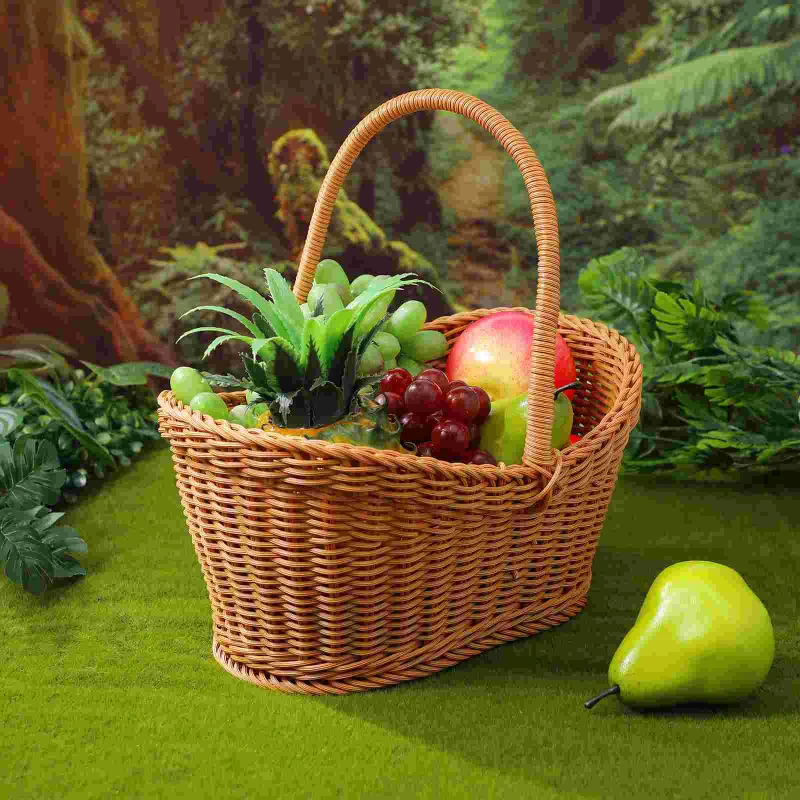 Plastic woven basket Vine flower basket hand-woven portable Bread storage Handles basket Gift For picnic outdoor shopping props