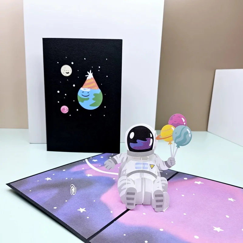 3D Space Astronaut Greeting Card Astronaut Planet Star Rocket Birthday Paper Cards Congratulations Children's Day Father Day greeting cards