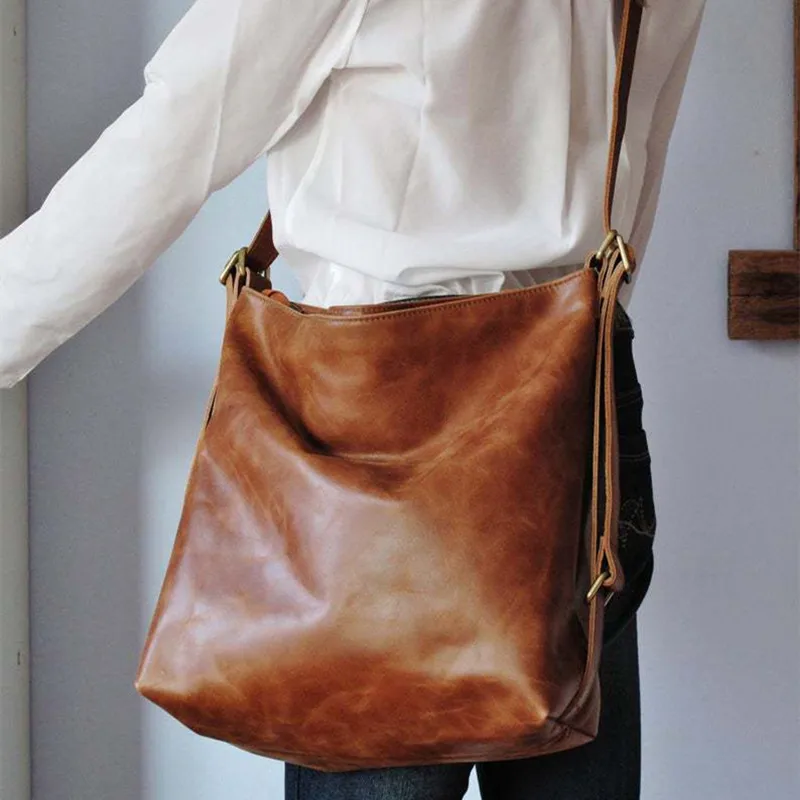Vintage soft leather women's shoulder bag multifunction backpack large capacity female handbag fashion crossbody bag