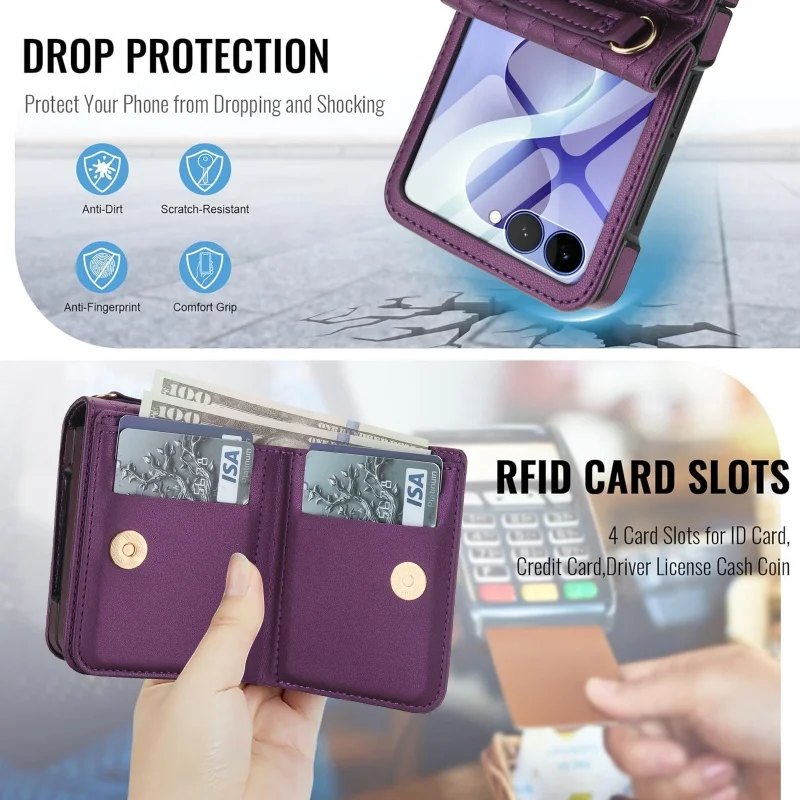Lanyard Leather Wallet Phone Case with Ring and Card Holder