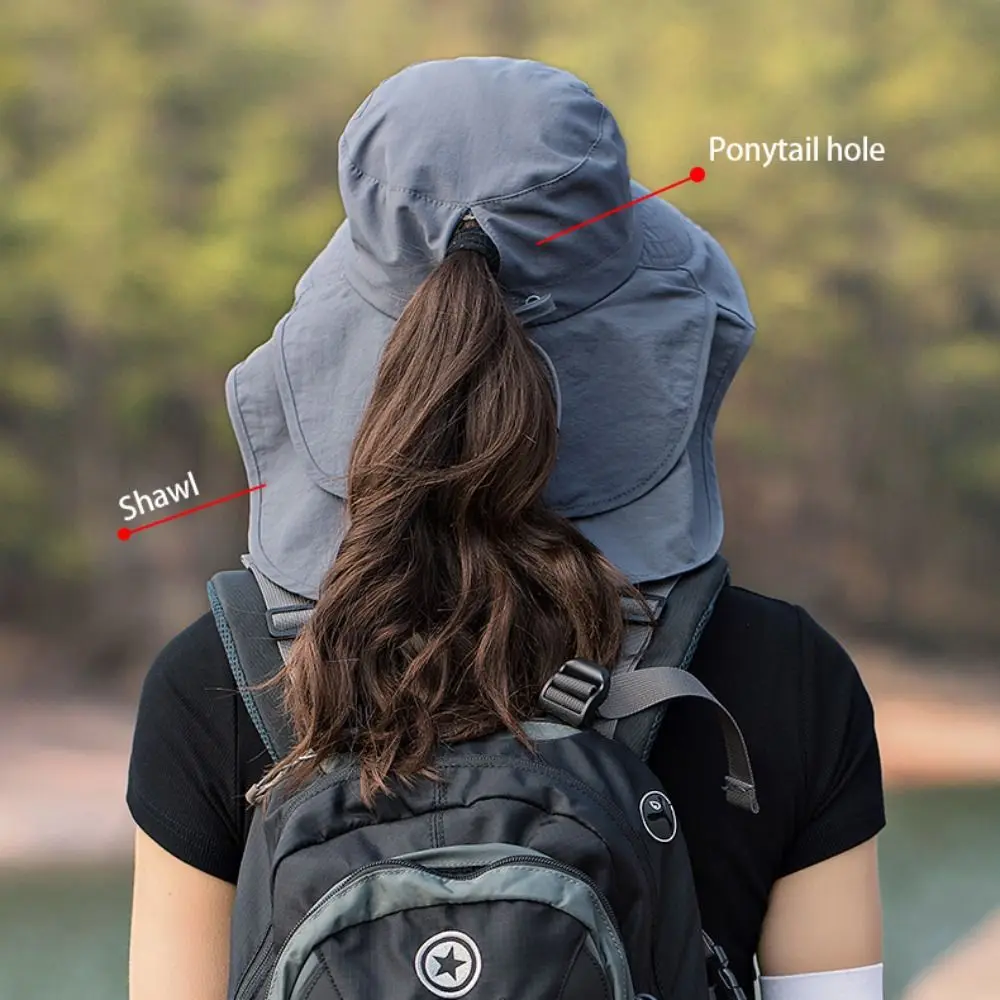 Women Wide Large Brim Sun Hat Bucket Hat Summer Outdoor Fishing Hiking UV Anti Neck Protection Shawl Visor Cap Ladies Hat Bonnet 5