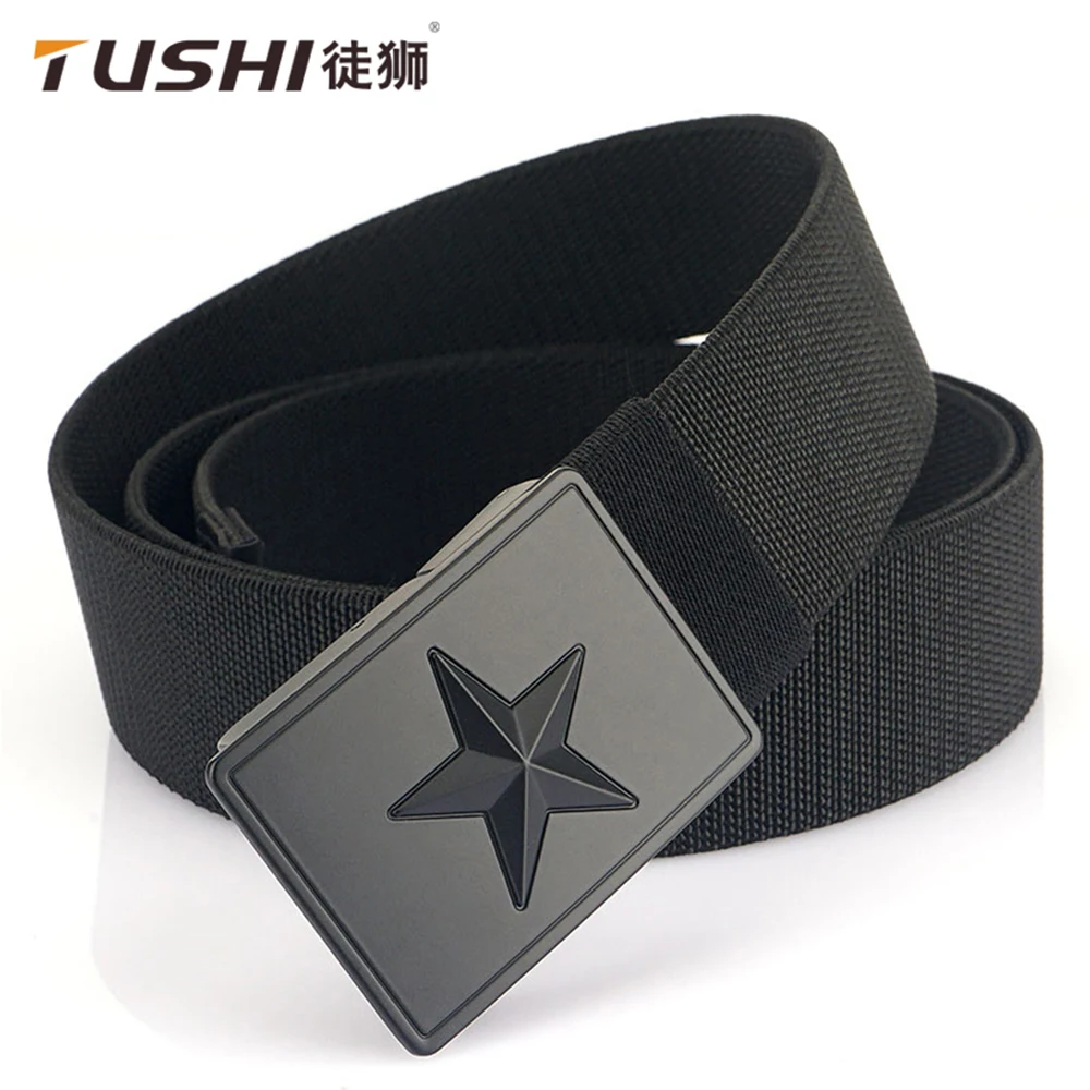 

TUSHI New Luxury Metal Smooth Buckle Belts For Men Business Style Canvas Designer Belt Casual Male Durable Suit Pants Waistband