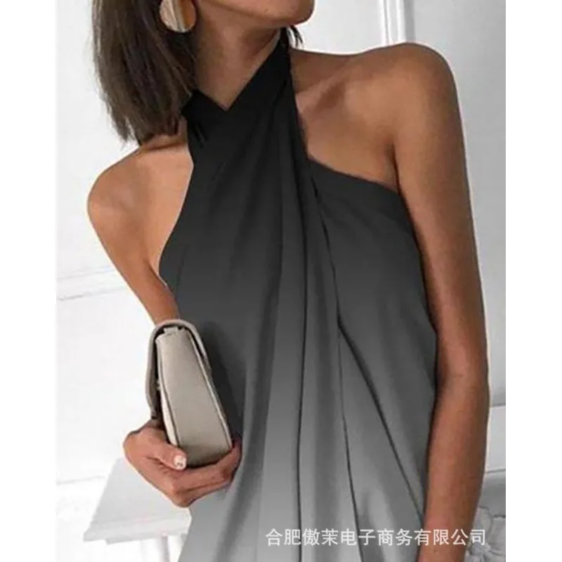 

2023 New Women's Double-Layer Pullover Midi Dress Gradient Color Everyday Fashion Casual Dress