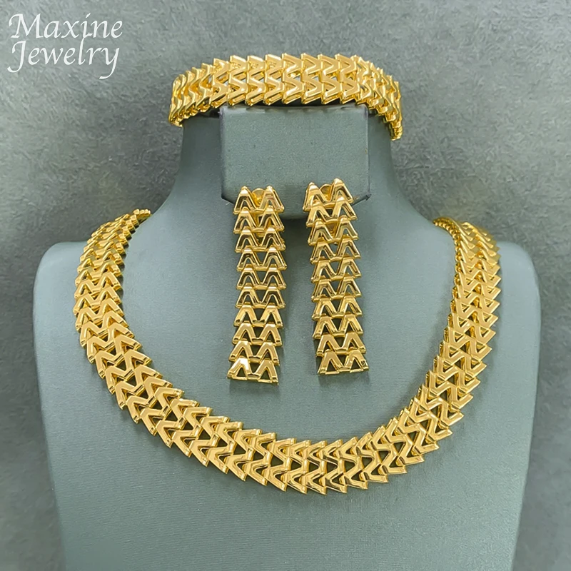 Luxus 18 Karat vergoldet Schmuck Set für Frauen italienischen Schmuck Set Braut Hochzeit Halskette Ohrringe Armband afrikanische Party Geschenke