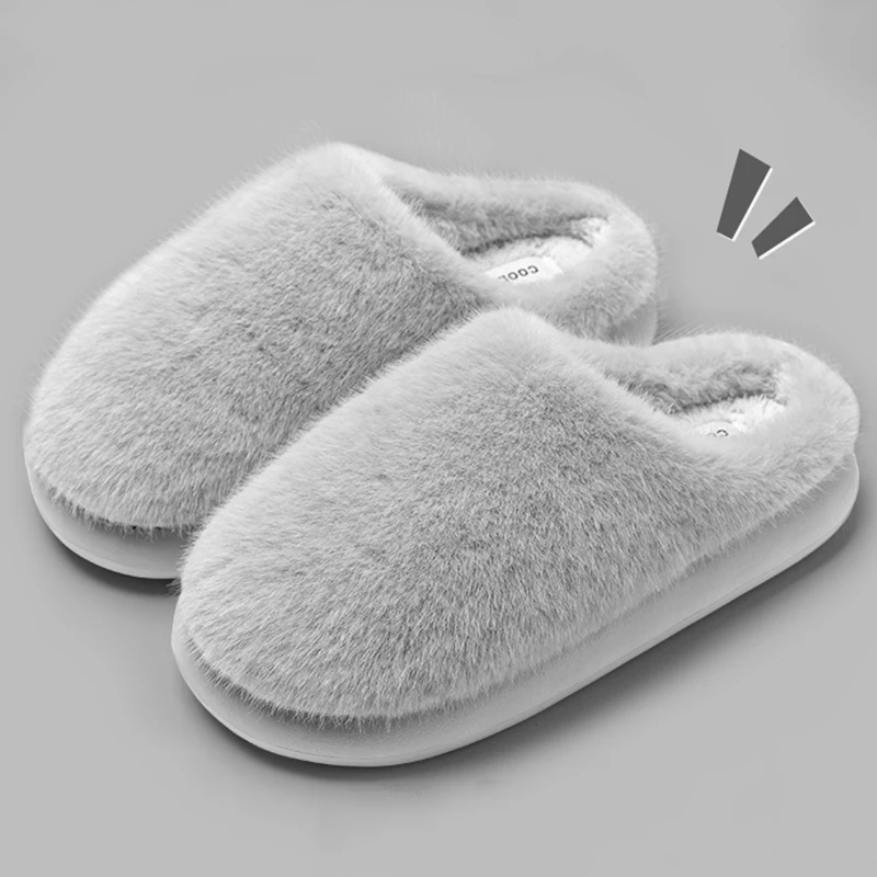 Winter Indoor Thick Soel Fluffy Slippers Women Lightweight Non Slip Platform Home Slides Woman Soft Sole Faux Fur Cloud Slippers