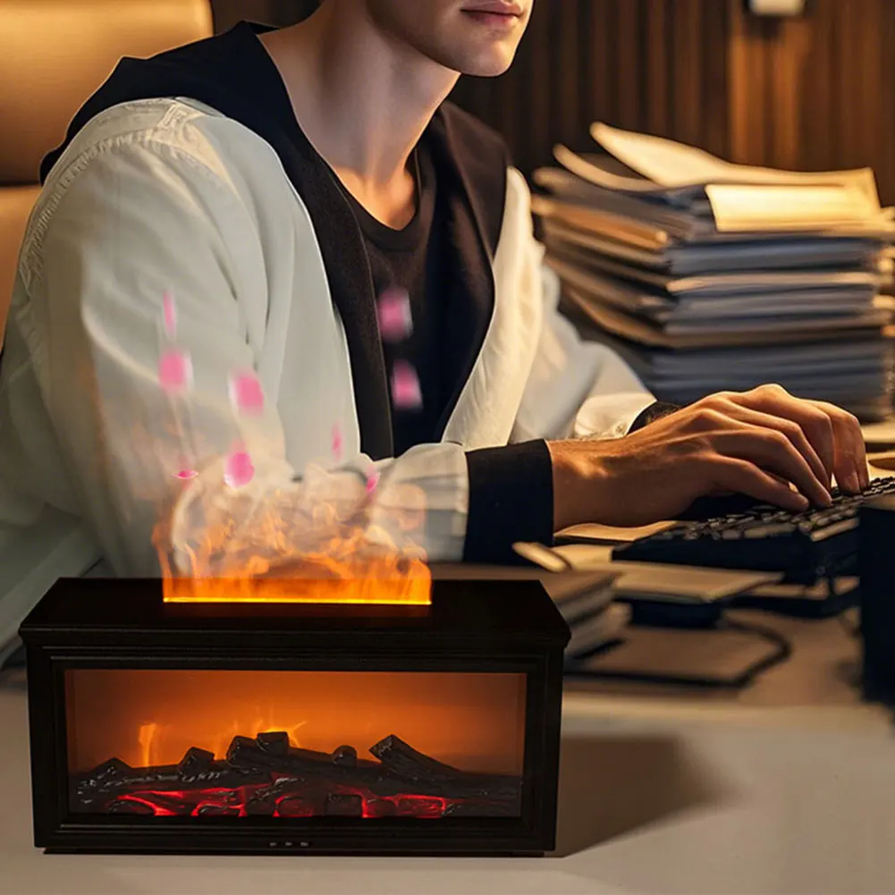 LED 조명 시뮬레이션 벽난로 아로마 디퓨저 향기 아로마테라피 머신 타입 C 리모컨 타이머 차량용 가습기