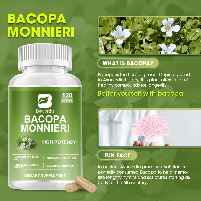 Energy Booster Lions Mane Mushroom Capsules BEWORTHS Bacopa Monnieri Capsule Boosts Brain Health Supports Performance Cognition and Focus Enhances Energy and Stamina