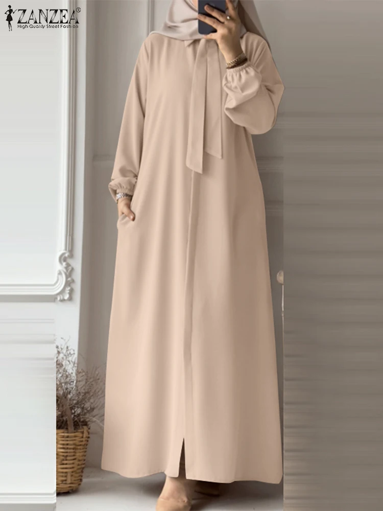 

Women Spring Maxi Dress ZANZEA Muslim Abaya Robe Femme Elegant Long Sleeve Loose Vestidos Turkey Dubai Sundress IsIamic Robe