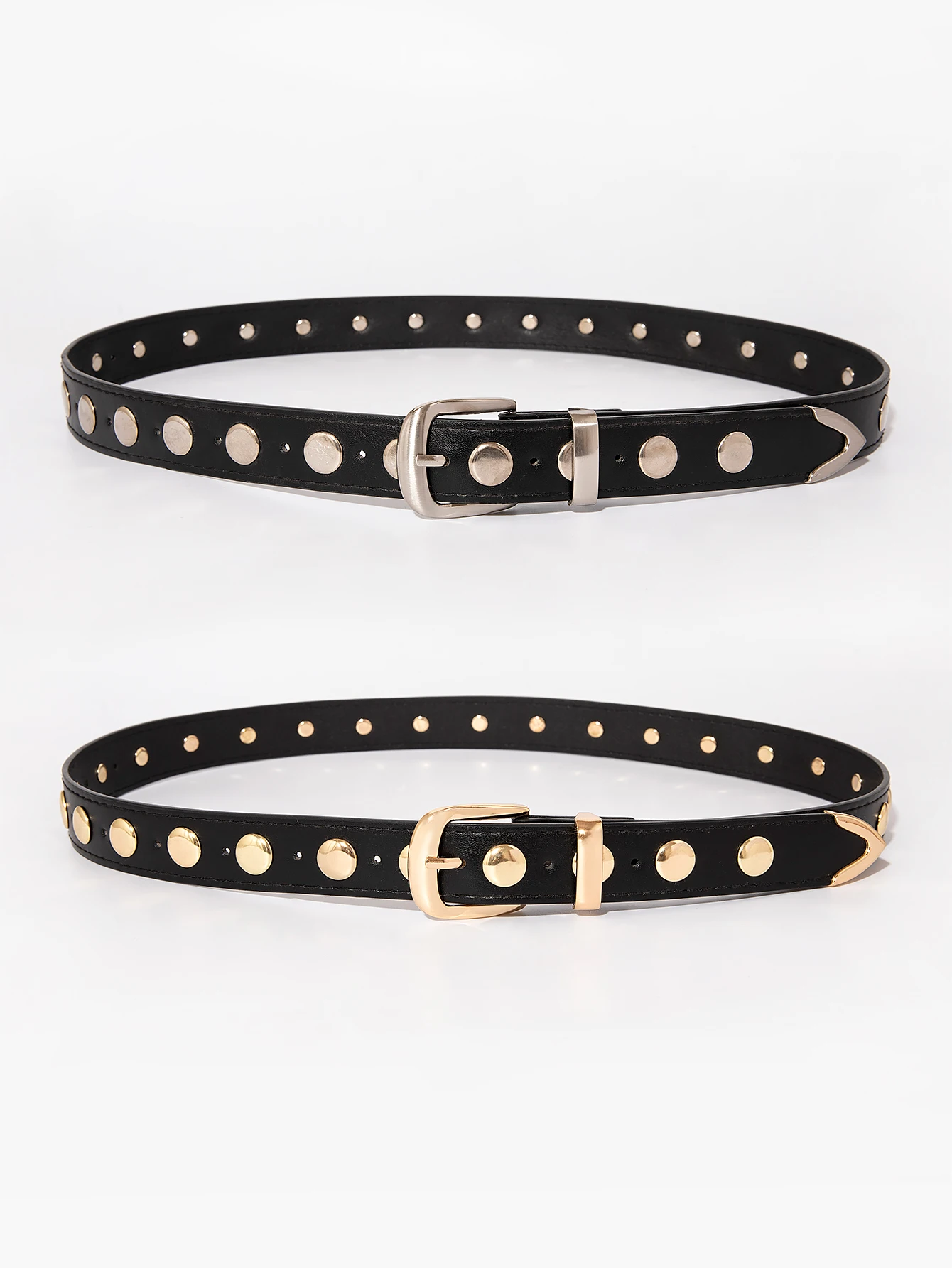 Women's Gold and Silver Round Rivet Belt - Stylish Punk Y2K Accessory