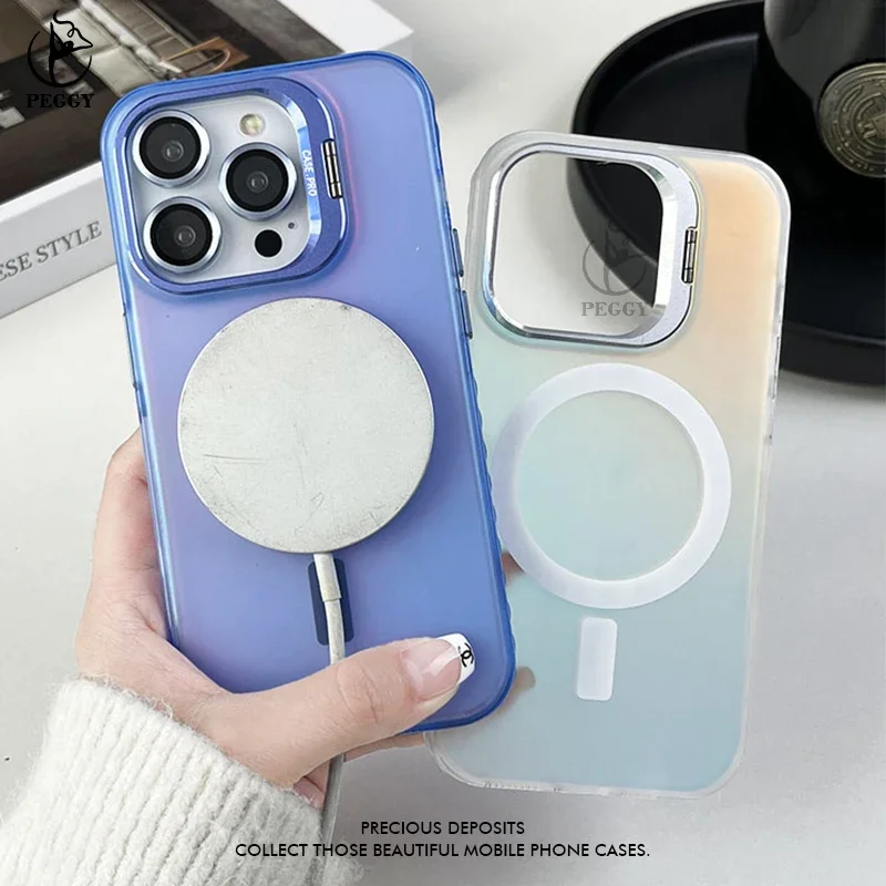 

Metal Lens Holder Phone Case for IPhone 14 15 13 11 12 Pro Max 15 14 Plus for Magsafe Wireless Charge IMD Magnetic Phone Cover