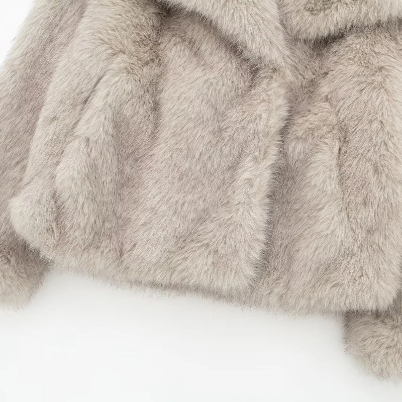 Winter Gradient Faux Fur Coat Women Luxury Big Fur Collar Pockets Loose Jacket Female Fashion Lady High Street Overcoats
