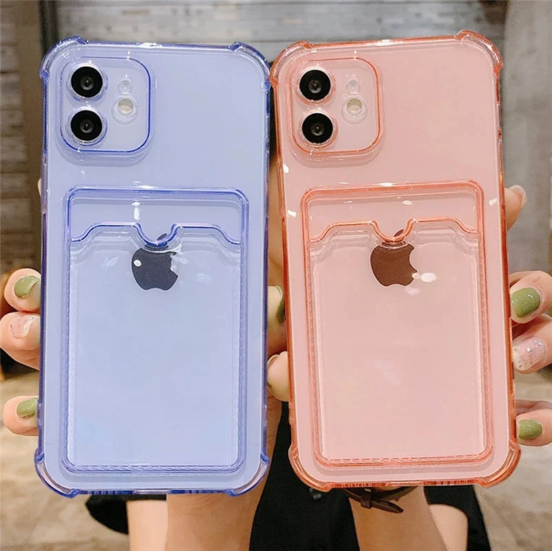 Transparent Shockproof Soft Bumper Phone Case with Clear Card Holder