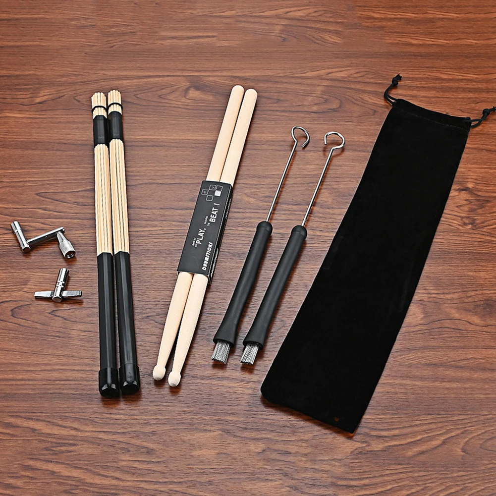 Drum Rod Sticks Set Wire Brushes Percussion Instrument Accessories 5A Maple Wood