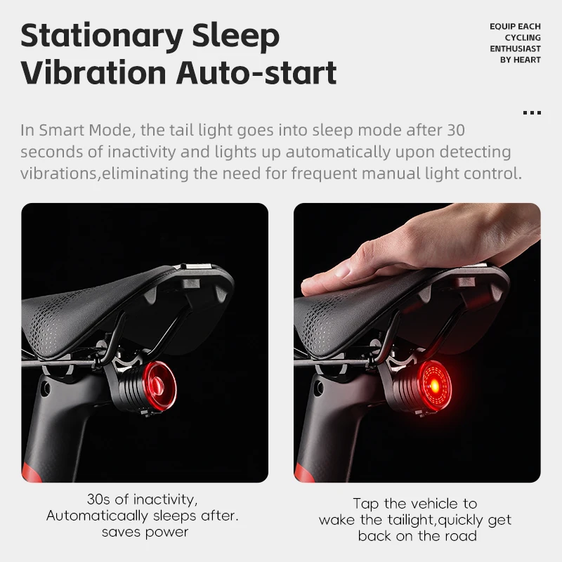 Bicycle Light Smart Brake Bike Tail Light Intelligent Type-C Charging Portable Safety Night Cycling Rear Light Bike Accessories