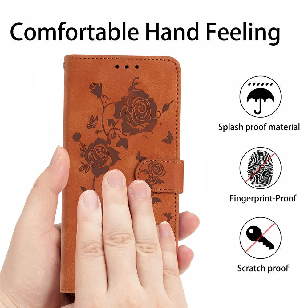 Butterfly Embossed Leather Wallet Phone Case with Card Slots and Strap