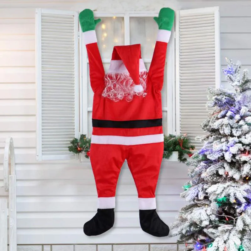 Flannel Santa Costume Hanging Ornaments Outdoor Climbing Hanging Santa Decorations for Home Door Window Decoration