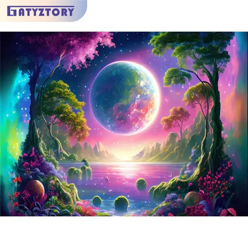 

GATYZTORY Modern Painting By Numbers Handicrafts Colorful Moon Night Scenery Drawing By Numbers Home Decor Unique Gift