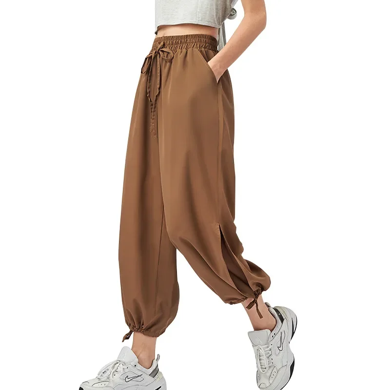 New Casual Loose-Fit Sweatpants For Women Quick Dry Wide Leg Slimming Drawstring Micro Movement Trendy Cropped Pants