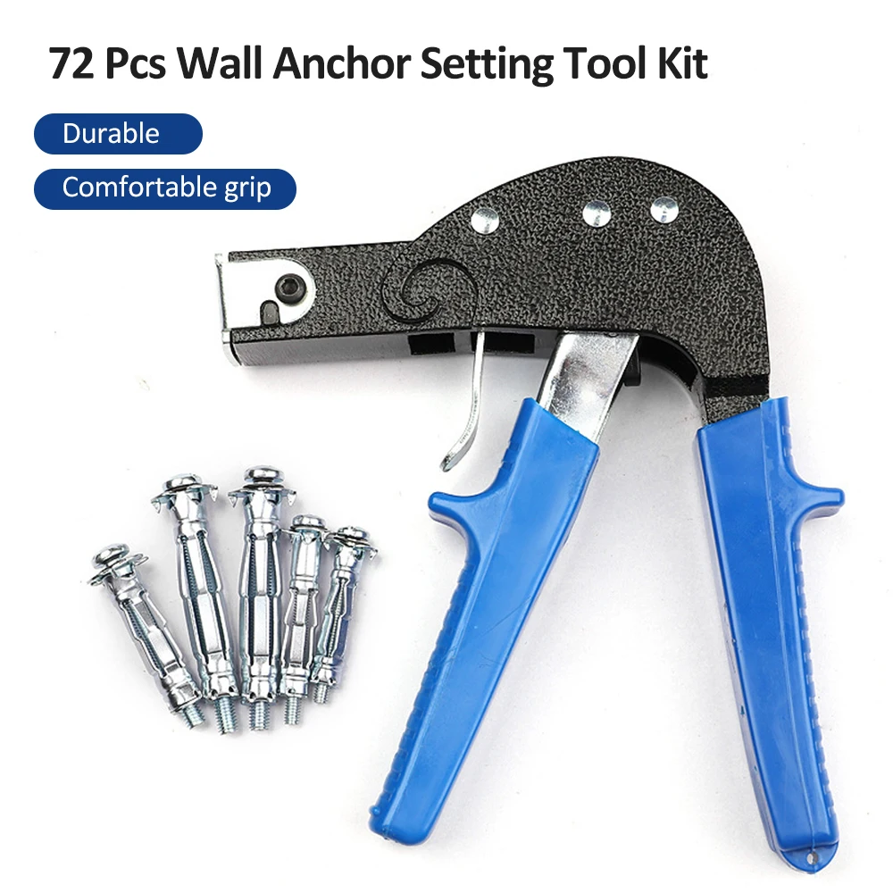 72PCS Wall Anchor Setting Tool Heavy Duty Hollow Wall Anchor Tool with 4 Sizes Bolts Hollow Drive Screw Kit