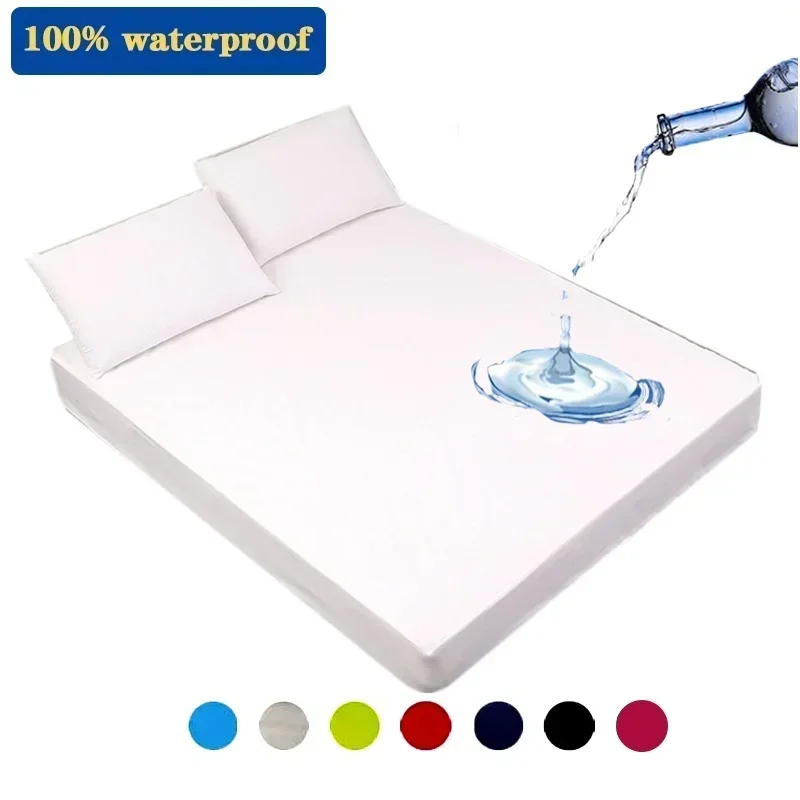 Mattress Protector 100% Waterproof Fitted Bed Sheet Elastic Band Anti-slip Breathable Mattress Cover Queen/King/Twin/Full