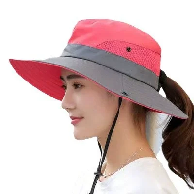 Women's Outdoor Large Brim Ponytail Fishing Hat with Quick Drying and Sun Protection Perfect for Beach Traveling and Cycling