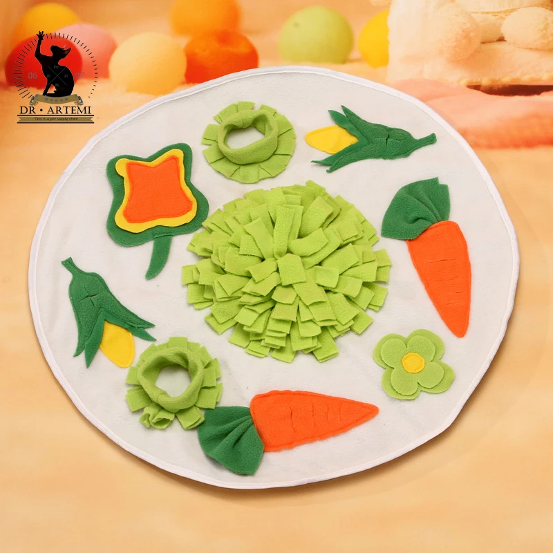 Pet Sniffing Pad Puzzle Treat Dispenser Bunny Rabbit Chinchillas Guinea Pig Foraging Mat Round Carrot Flower Snuffle Mats Little
