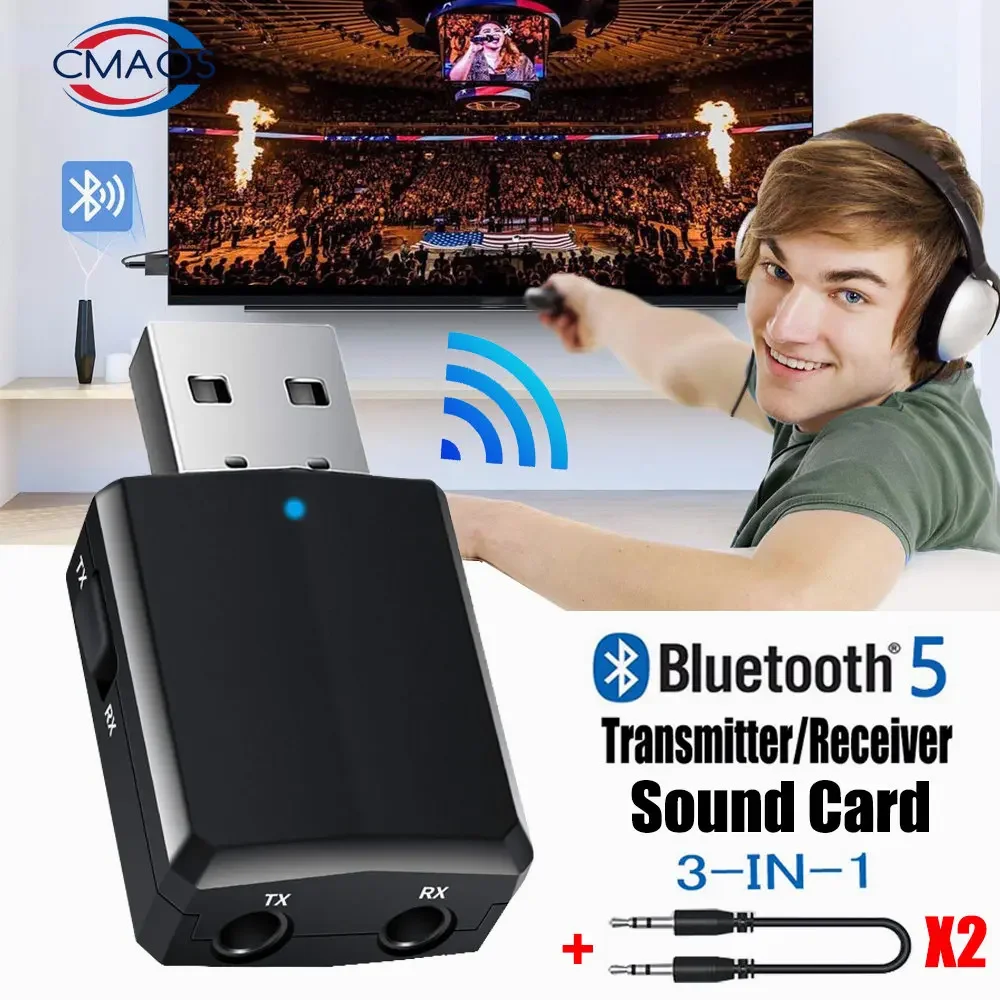 CMAOS USB Bluetooth 5.0 Transmitter Receiver 3 in 1 EDR Adapter Dongle 3.5mm AUX for TV PC Headphones Home Stereo Car HIFI Audio bluetooth adapter,bluetooth audio receiver,bluetooth transceiver adapter,audio adapter,bluetooth aux adaptor,wireless usb adapter