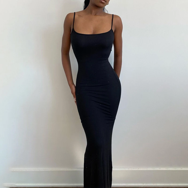Summer New High Elastic Tight Casual Skirt Sleeveless Sexy Long Suspender Butt Lift Fishtail Dress 4