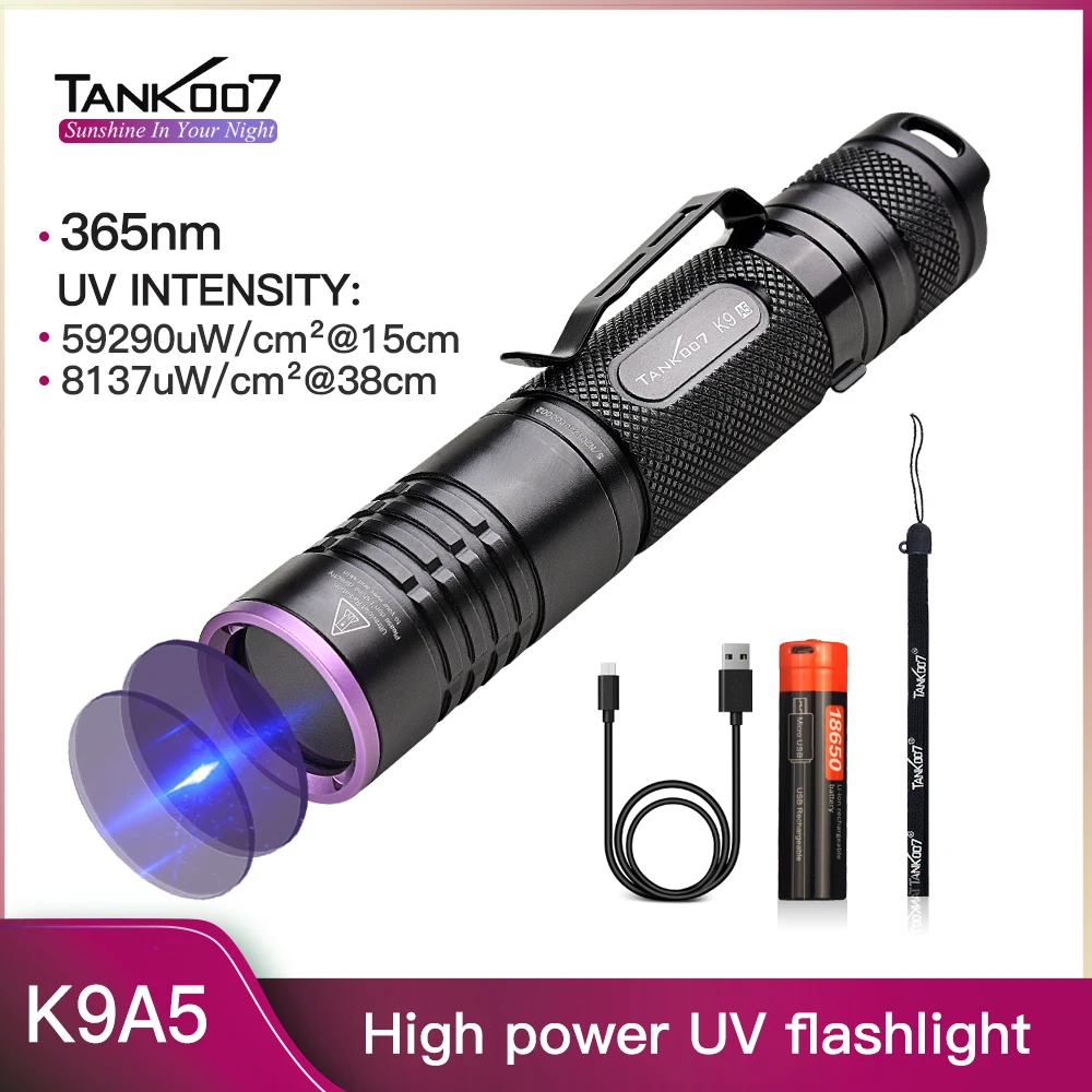 tank007-k9a5-portable-edc-uv-flashlight-high-power-led-365nm-rechargeable-blacklight-pet-urine-detector-for-scorpions-finder