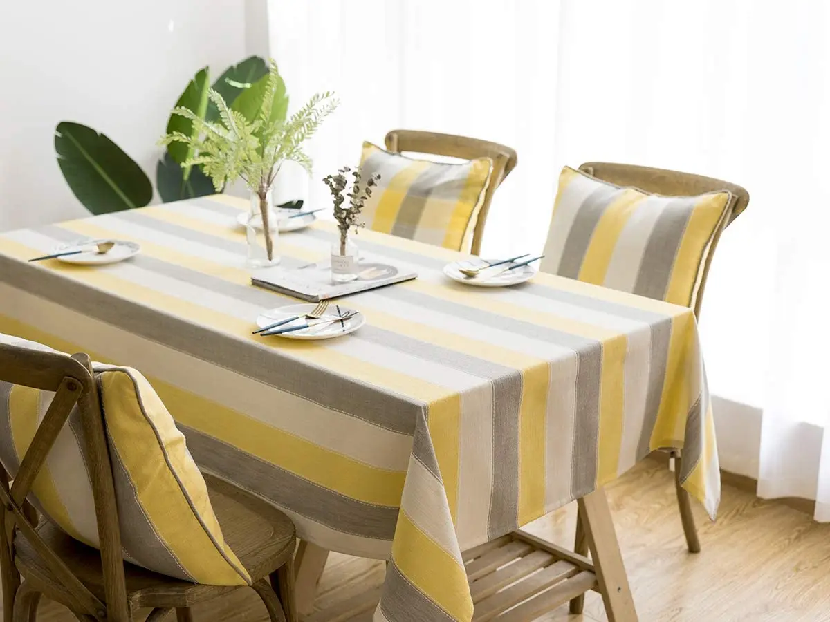 

Простые Стильные желтые, белые, серые полосатые скатерти с принтом для помещений, улицы, кухни