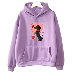 Dachshund Illustrated Fleece Hoodie - Cute Animal Print Unisex Sweatshirt - XXXL (Light - purple)