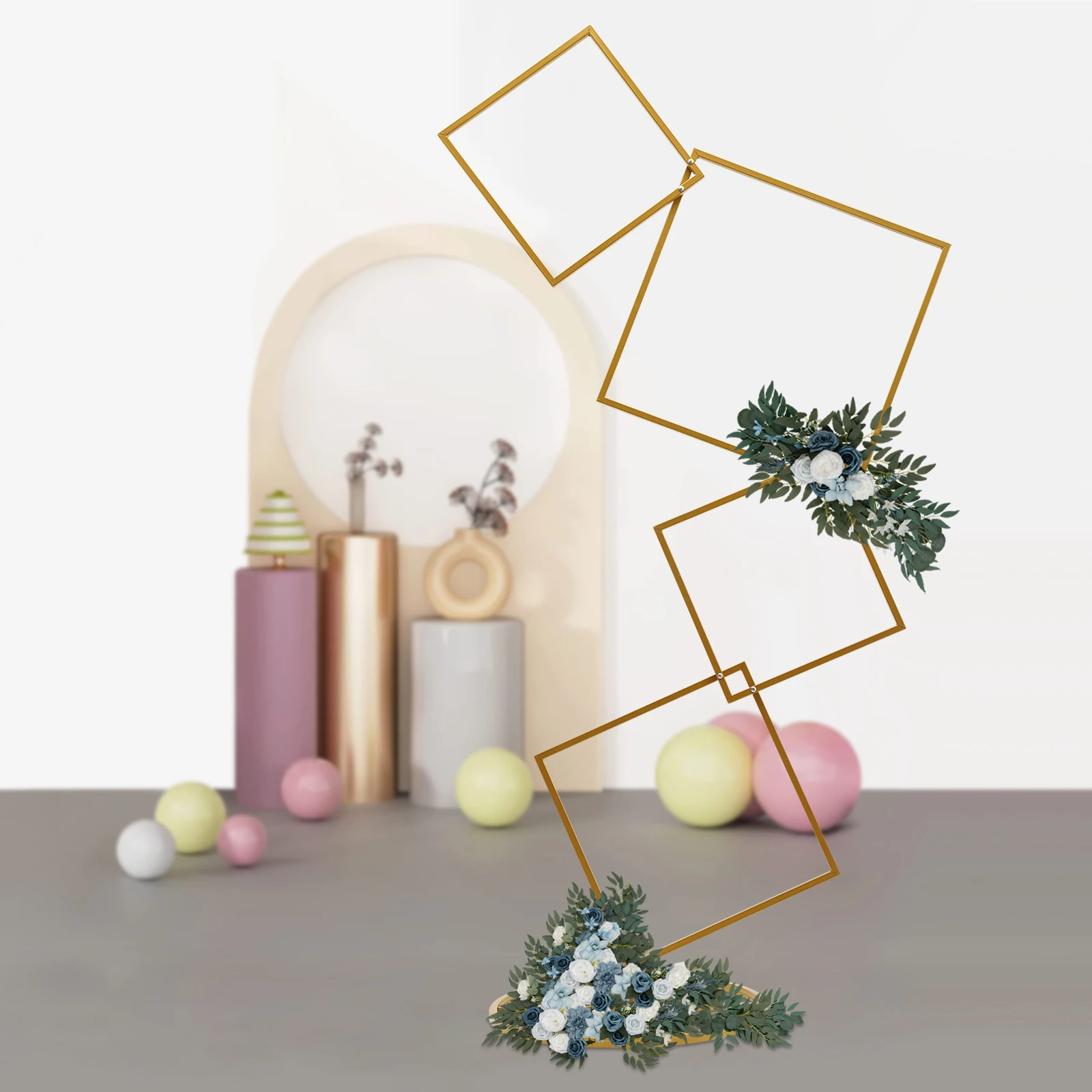 4 Tier Metal Wedding Arch Flower Stand Square Balloon Frame for Photo Booth Background Decoration Gold/White wedding arch stand party arch set wedding arch set wedding flower stand