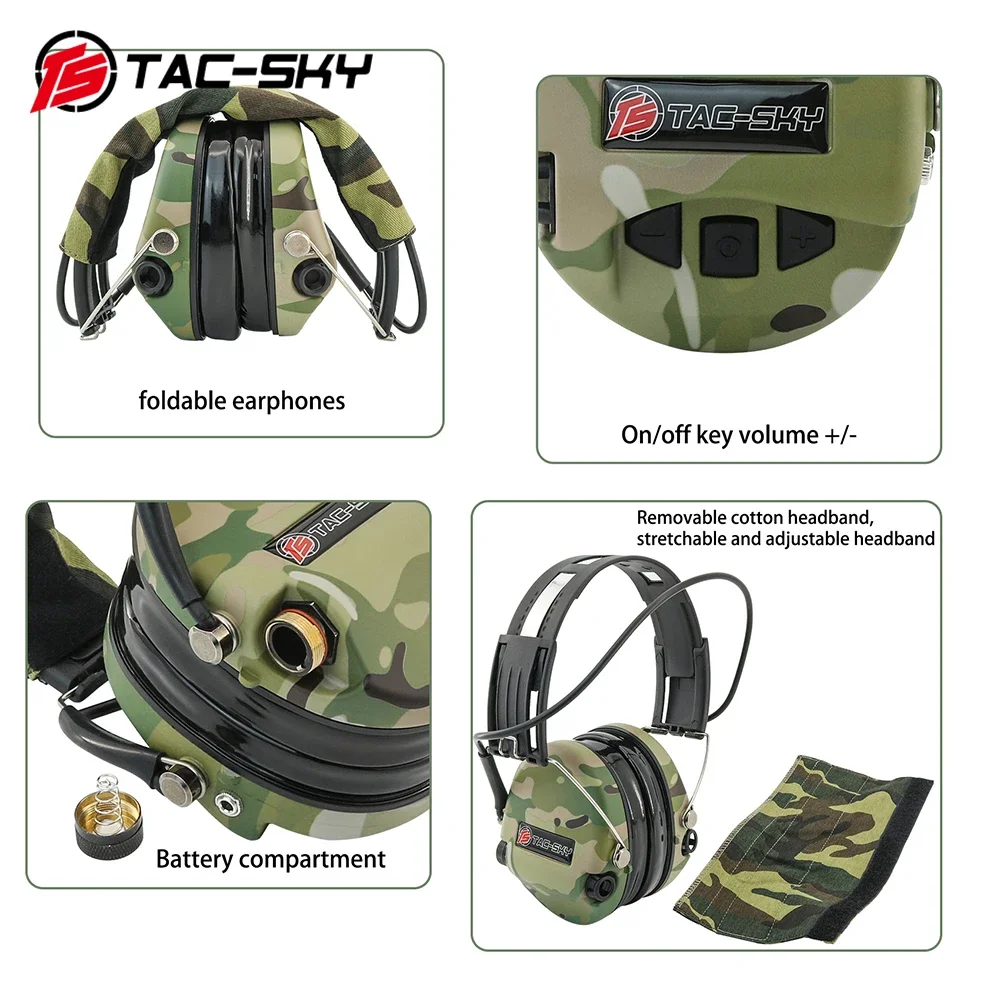 TS TAC-SKY 전술 헤드셋 SORDINIPSC Airsoft 슈팅 헤드폰 전자 청력 보호 슈팅 사냥 귀마개 MC