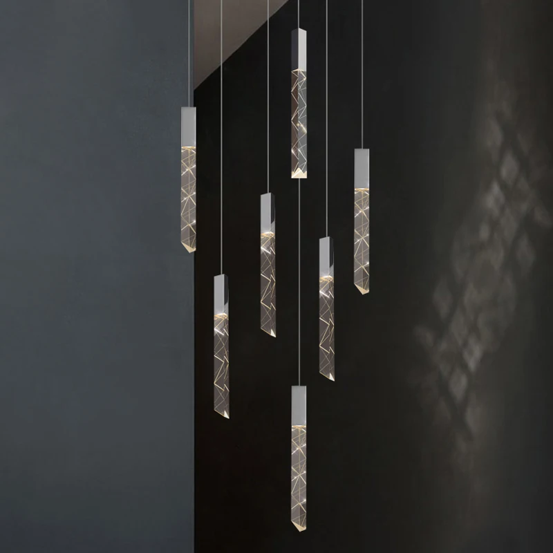 

Duplex Loft Spiral Staircase Long Crystal Chandelier Modern LED Ceiling Pendant Light for Luxury Villa Living Room Hanghing Lamp