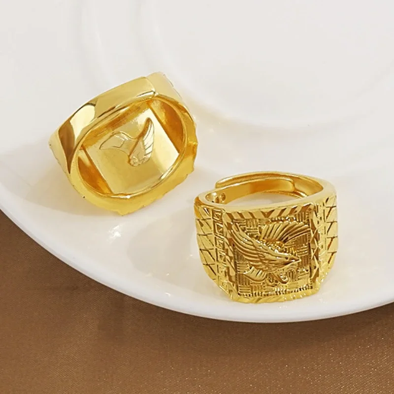 Anello Con Aquila Color Oro 24 K Puro Al 100% Per Uomo, Fratello, Donna, Gioielli, Fidanzamento Aperto, Anello Da Dito, Anello Oro Puro De 24 K