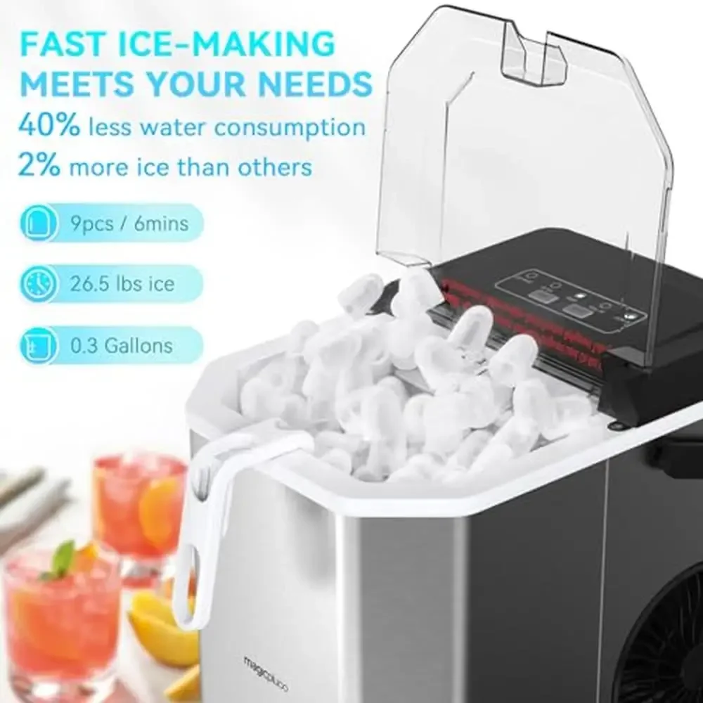 Compact Ice Maker Machine 26.5 lbs Daily 9 Bullet Ice Cubes 6 Mins Self-Cleaning 5
