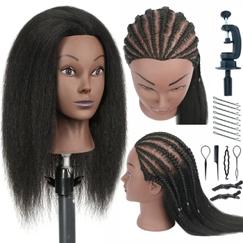 Testa di Manichino con Capelli Umani da 16 Pollici per Intrecciare, Testa di Bambola per Formazione in Cosmetologia e Pratica di Styling con Supporto