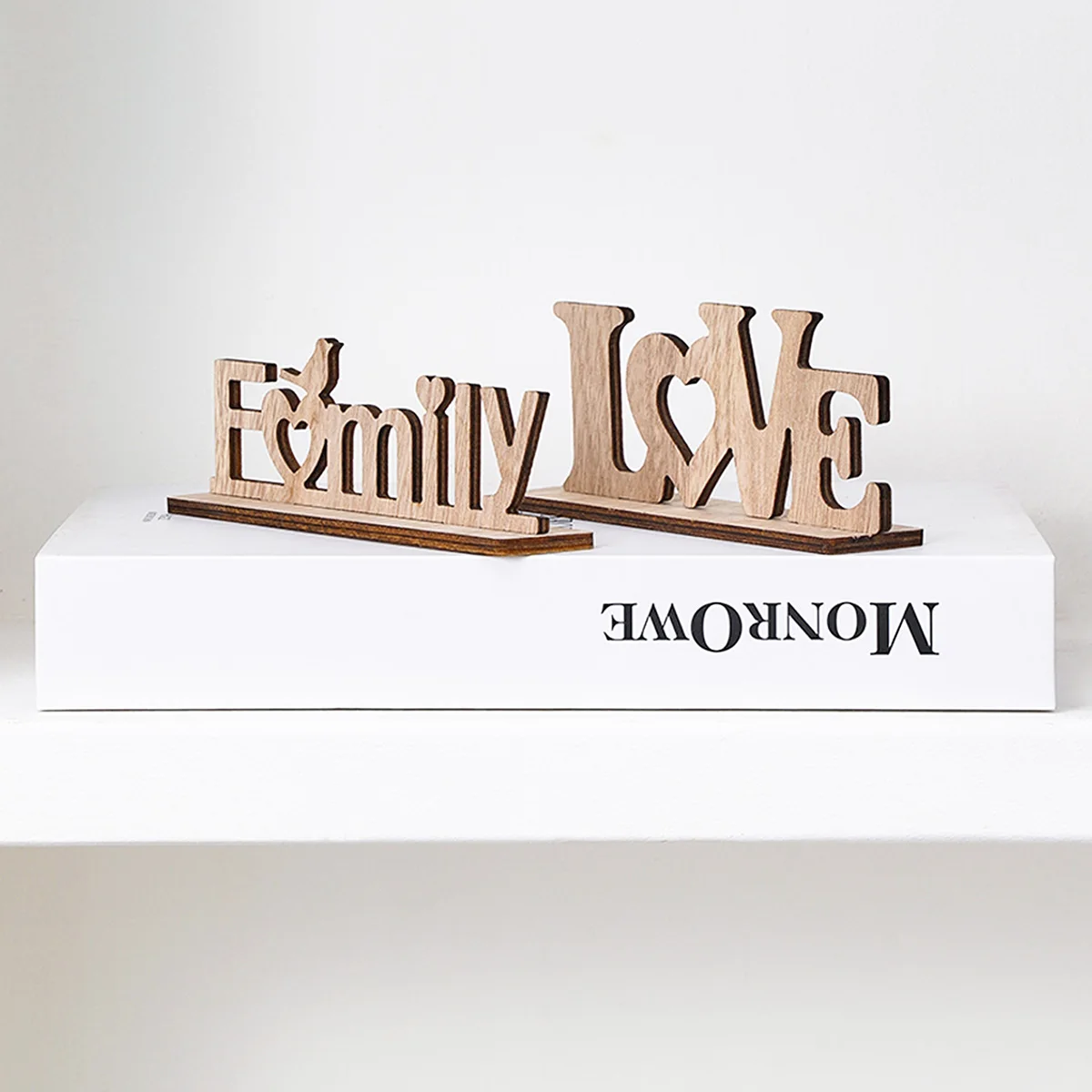 1PC, modern wooden hollowed-out heart-shaped letter decorative item, modern simple and warm home decoration desktop item