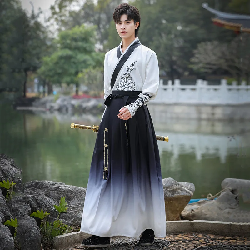 

Yourqipao Summer Plus Size Handsome Ancient Costume Gradient Hanfu Retro Boy Uniform Chinese Traditional Style Hanfu for Men