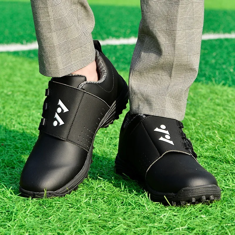Men Golf Shoes Waterproof Leather Golfer Sports Shoes Knob Quick Lacing Golf Sneakers Women Comfortable Walking Golfing Footwear