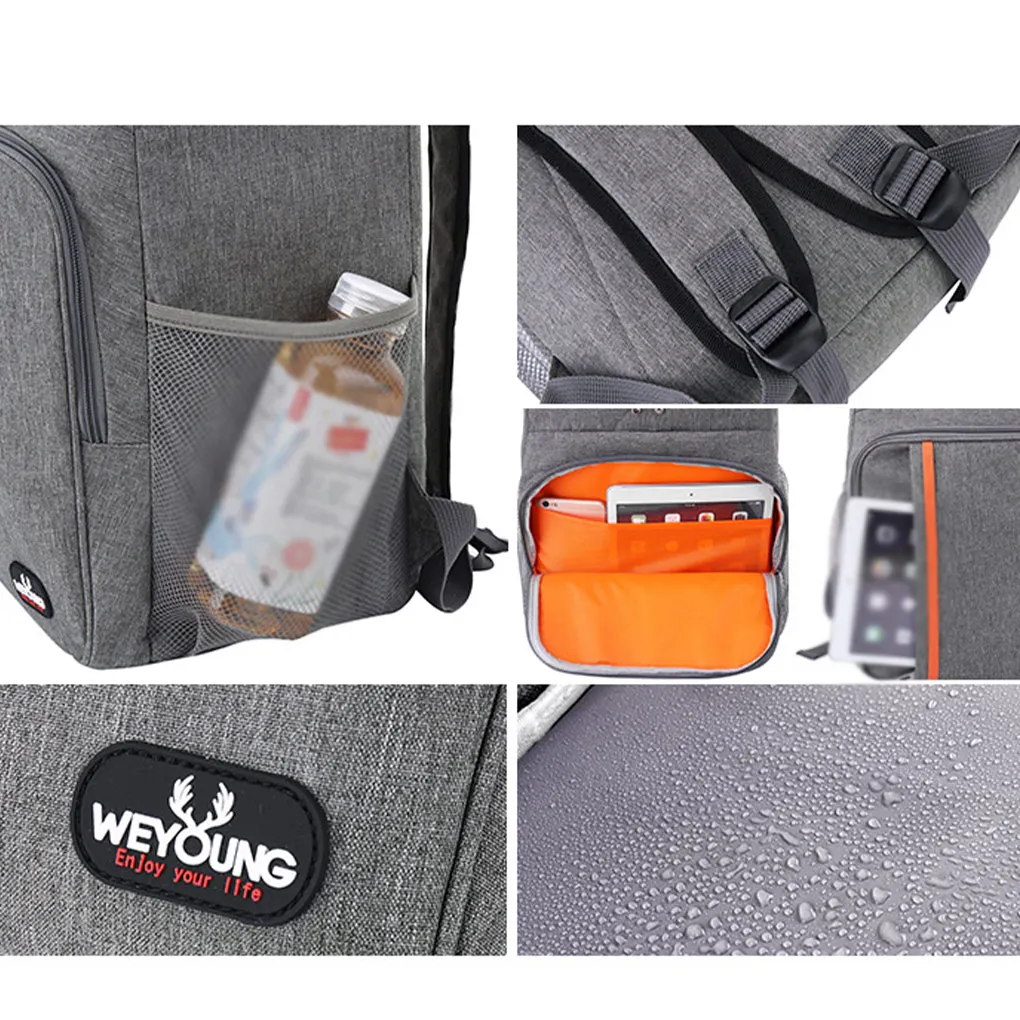 WEYOUNG 단열 배낭 배낭, 점심 쿨러, 숄더백, 옥스포드 천, 학교 파우치, 지퍼, 회색, 18L