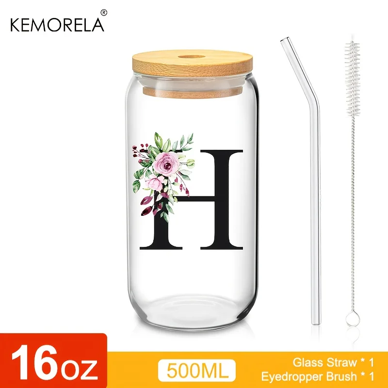 1 יחידה כוס זכוכית לשתייה עם מכסה במבוק וקשת מותאמת אישית כוס קפה קפואה ברורה בצנצנת מייסון בירה סמוזי קוקטייל